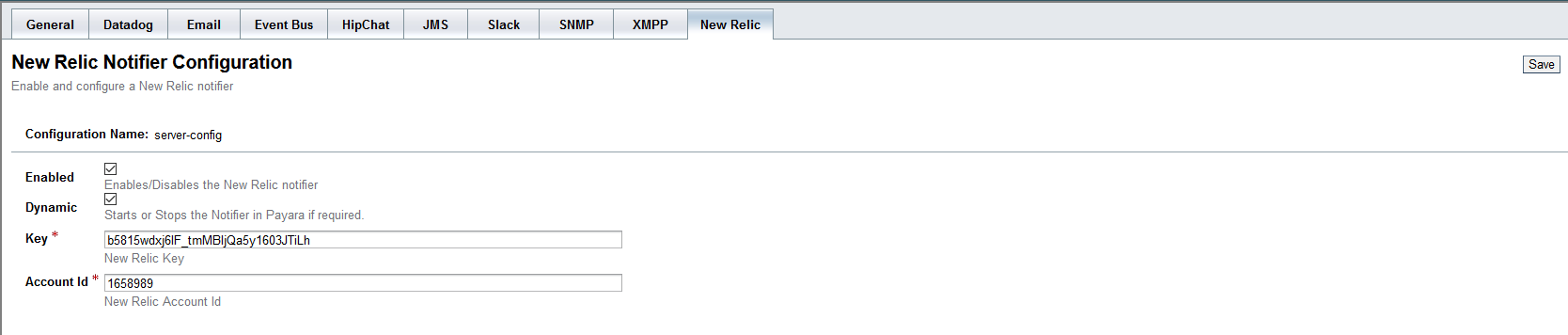 NewRelic Configuration on Admin Console