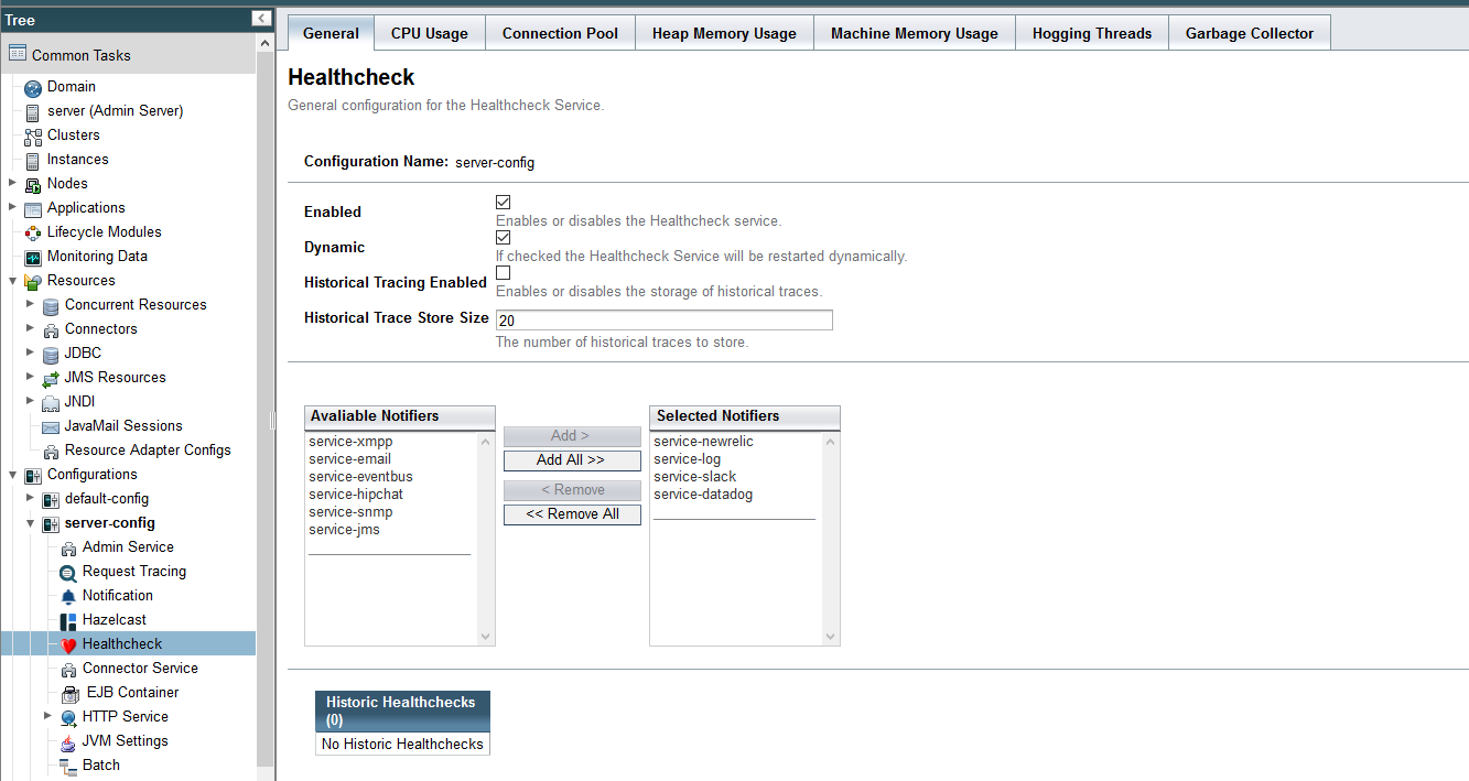 HealthCheck Configuration in the Admin Console