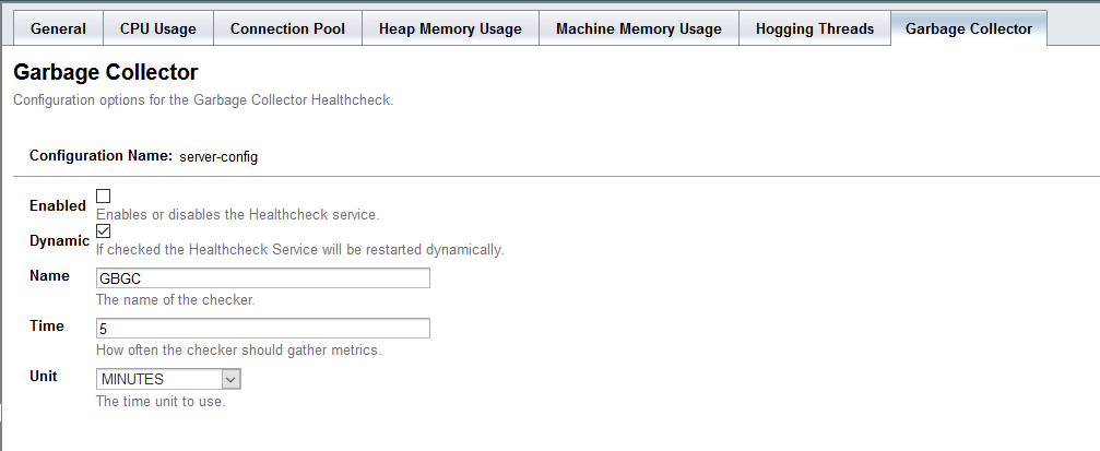 Garbage Collector Checker Configuration in the Admin Console